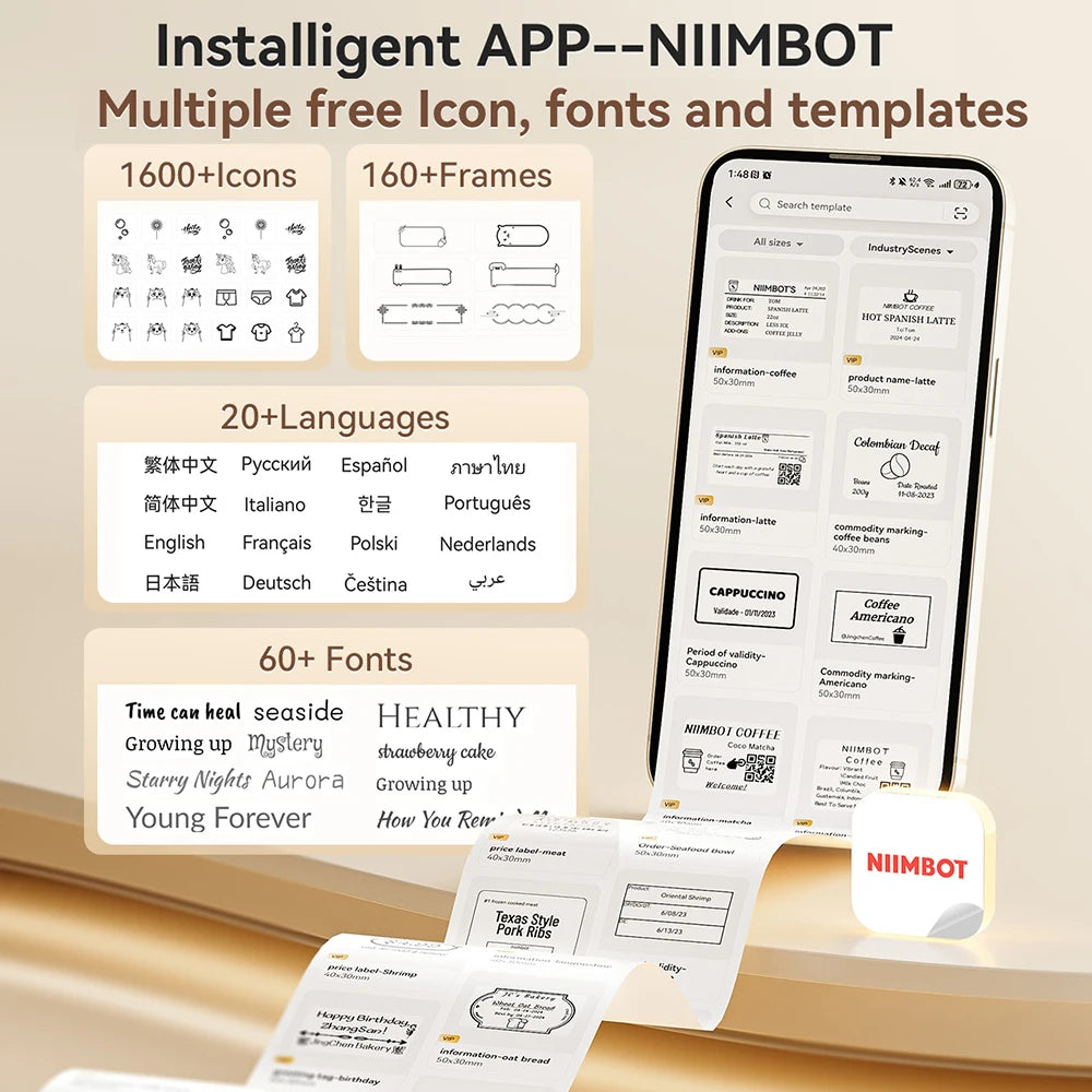 NiiMbot B21 Mini Thermal Label Printer – Wireless Bluetooth Barcode Label Maker with Portable Adhesive Printing for Office & Business