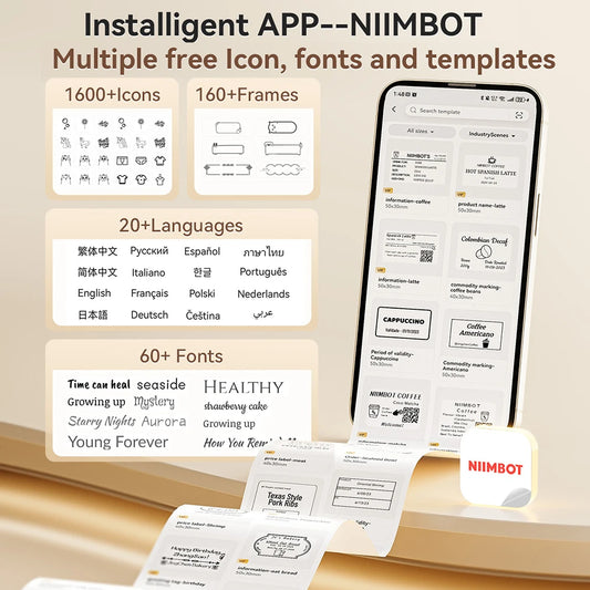 NiiMbot B21 Mini Thermal Label Printer – Wireless Bluetooth Barcode Label Maker with Portable Adhesive Printing for Office & Business
