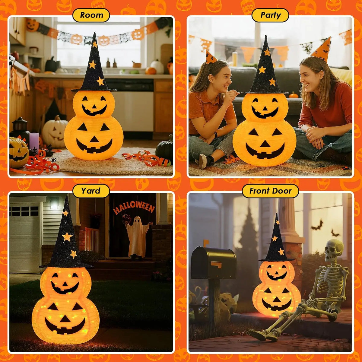 Halloween Pumpkin Decorations – Collapsible Jack-o’-Lantern Pumpkin Lights for Indoor & Outdoor Home, Party & Yard Decor