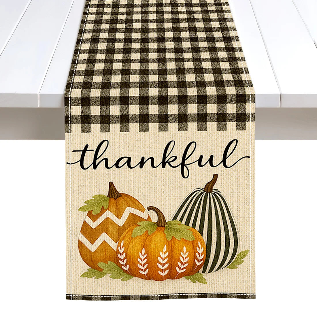 Autumn Pumpkin Illustration Table Runner – Durable Fall Table Decor for Weddings, Kitchen, Dining Room, Thanksgiving & Parties