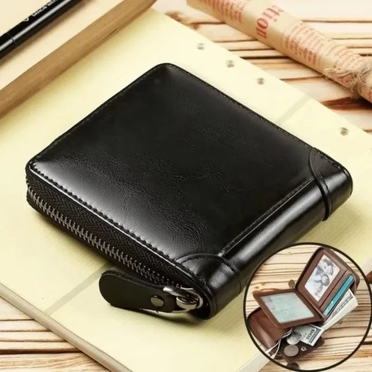 Cartera de cuero WEIXIE RFID con cremallera para monedas y tarjetero compacto