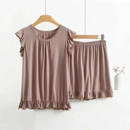 Women's Modal Lace Pajama Set – Peter Pan Collar Sleeveless Top & Shorts Two-Piece Summer Sleepwear