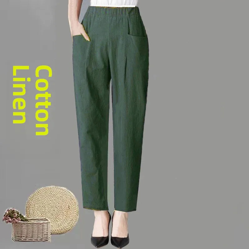 Women's Summer Cotton Harem Pants – Lightweight Loose High-Waist Cropped Trousers, Korean-Style Casual Plus Size Pants