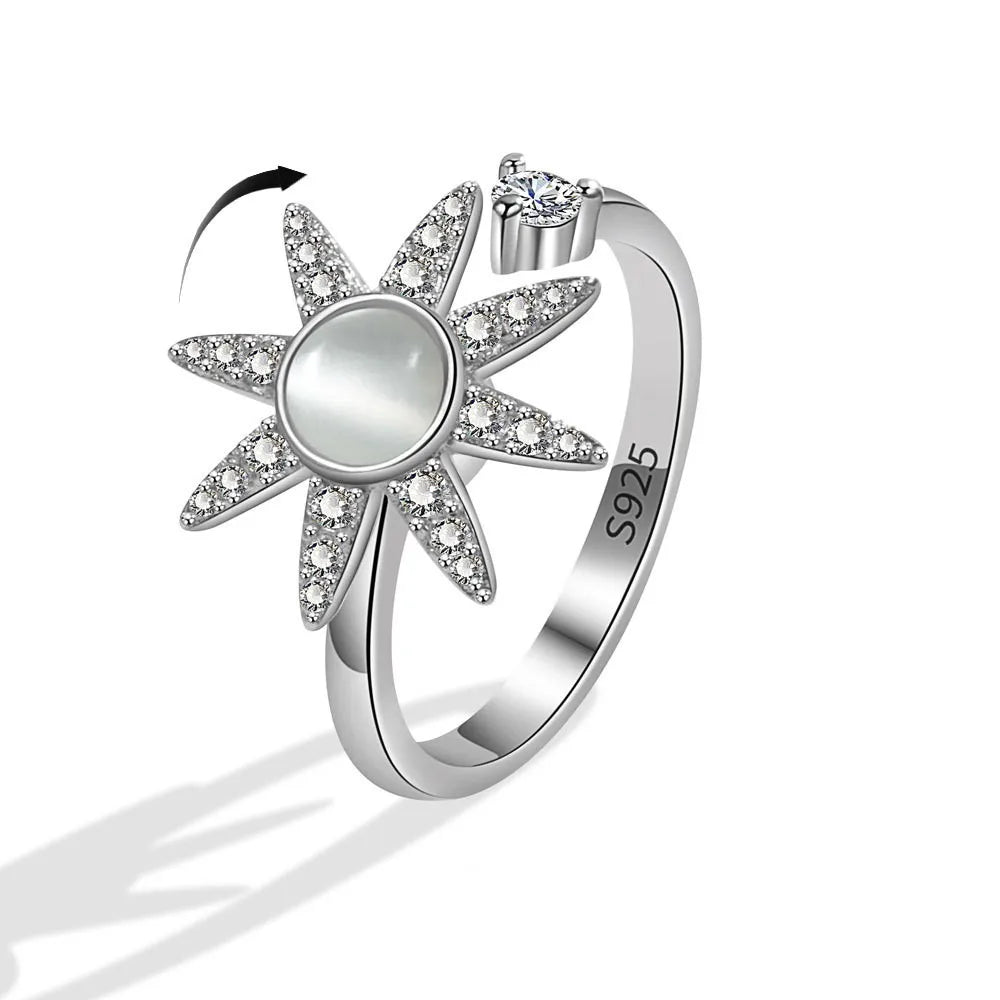 Anillo giratorio antiestrés de mariposa y flor con diamantes de imitación – Anillo giratorio antiansiedad para mujer | Joyería ajustable para aliviar el estrés