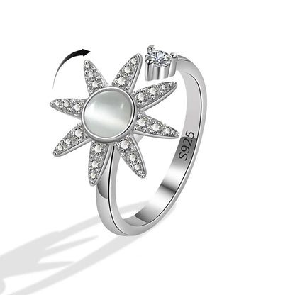 Anillo giratorio antiestrés de mariposa y flor con diamantes de imitación – Anillo giratorio antiansiedad para mujer | Joyería ajustable para aliviar el estrés