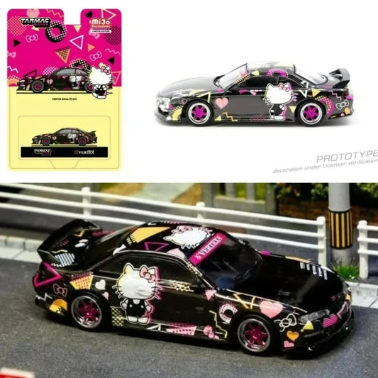 Tarmac Works 1:64 Vertex Silvia S14 Chrome Black – Mijo Exclusive Diecast Model Car in Blister Package