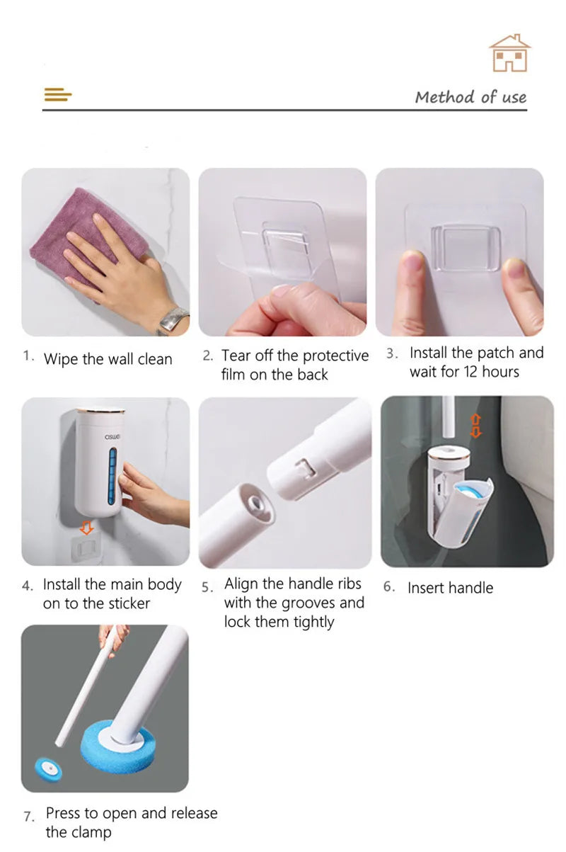 Wall Mounted Disposable Toilet Brush – Replaceable Toilet Cleaning Brush Set, Hygienic WC Scrubber Tool with Bathroom Storage Holder, Modern Bathroom Cleaning Accessory