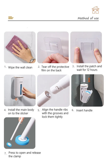 Wall Mounted Disposable Toilet Brush – Replaceable Toilet Cleaning Brush Set, Hygienic WC Scrubber Tool with Bathroom Storage Holder, Modern Bathroom Cleaning Accessory
