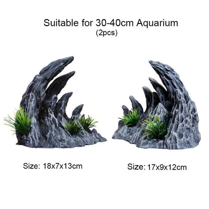 2PCS Resin Aquarium Canyon Decorations – Realistic Simulated Rock Ornaments for Fish Tanks, Underwater Aquascape & Aquarium Fish Decor