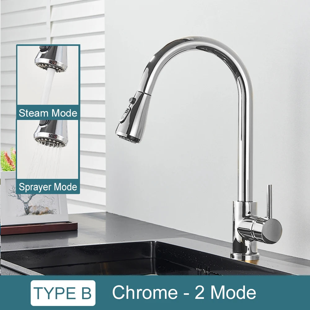 Black Kitchen Faucet – Single-Handle Pull-Out Mixer Tap with 2-Function Spray, Hot & Cold Water, Deck-Mounted Sink Faucet