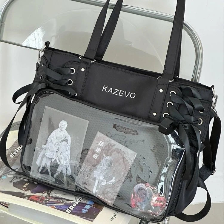 Bolso Bandolera con Lazo Estilo Universitario – Bolso de Hombro de Gran Capacidad para Chicas, Bolso Ita de Moda JK, Bolso de Mano con Acento de Lazo para Libros Escolares, Material Escolar y Uso Diario
