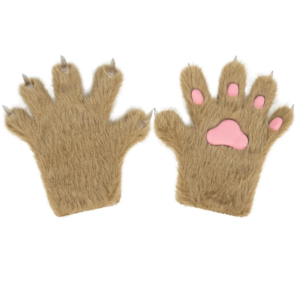 Furry Animal Paw Gloves for Teens & Adults – Plush Cat Paw Mittens for Anime Cosplay, Halloween, Lolita Fashion & Costume Accessories