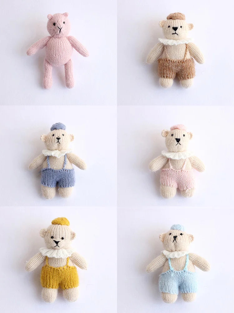 Accessoire Photo Ours en Peluche Tricoté Fait Main – Adorable Poupée Animal en Mohair au Crochet pour Séances Photo de Nouveaux-Nés & Stylisme Studio