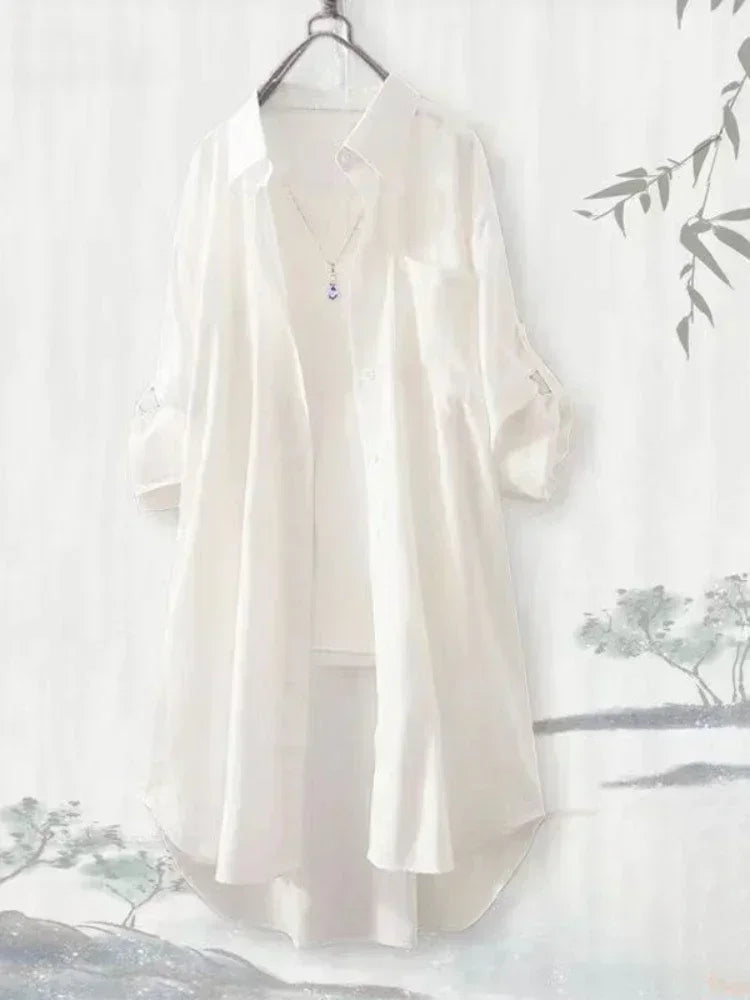 Plus Size Women's Long Sleeve Blouse – Breathable Loose Korean-Style Solid Color Casual Shirt