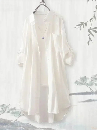 Plus Size Women's Long Sleeve Blouse – Breathable Loose Korean-Style Solid Color Casual Shirt