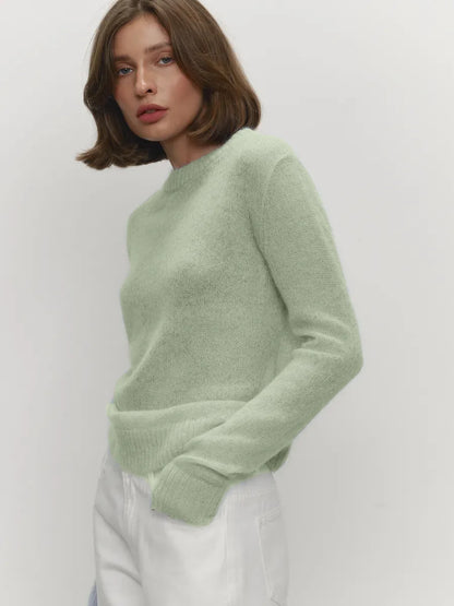 Women’s Classic Mohair Knitted Sweater Top Spring Summer Loose O-Neck Micro Sheer Cool Knit Shirt