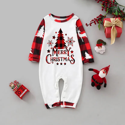 Christmas Family Matching Pajamas Set – 2-Piece Xmas Sleepwear for Mom, Dad & Kids, Baby Rompers, Casual Loose Family Holiday Outfits