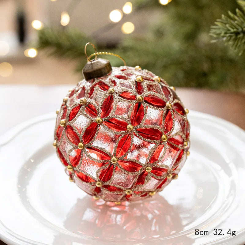 8CM Hand-Painted Glass Ball Christmas Ornaments – Decorative Hanging Pendants for Christmas Tree, Window Display & Holiday Home Decor