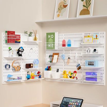 Kit de organización modular de pared con tablero perforado (Pegboard) para bricolaje – Paneles de almacenamiento colgantes sin taladro para cuartos de manualidades, oficina y organización del hogar