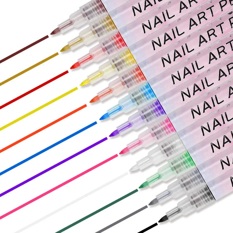 Set de 12 bolígrafos de grafiti para decoración de uñas – Herramientas delineadoras 3D impermeables para manicura y pintura de uñas DIY