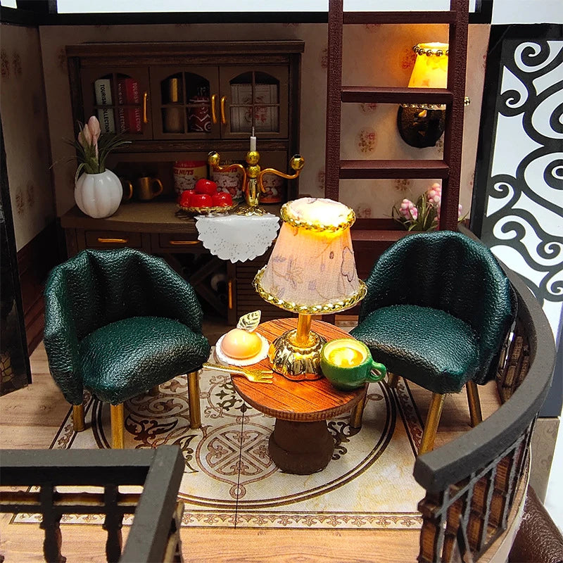 Wooden Dollhouse 3D Puzzle Kit – DIY Miniature Room Model with Furniture & LED Lights Home Decoration