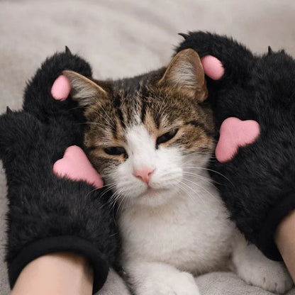 Cute Cartoon Cat Paw Gloves – Thick Furry Warm Mittens, Puppy Claw Cosplay Props for Parties, Costumes & Anime Events