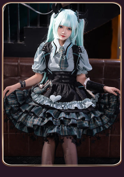 Virtual Singer Miku Cosplay Dress – Kawaii Lolita Performance Outfit (Female Halloween Complete Costume Set)