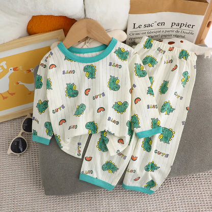 Conjunto de Pijama de Algodón para Niños – Pijama de Manga Larga y Pantalones para Verano en Casa y Habitaciones con Aire Acondicionado