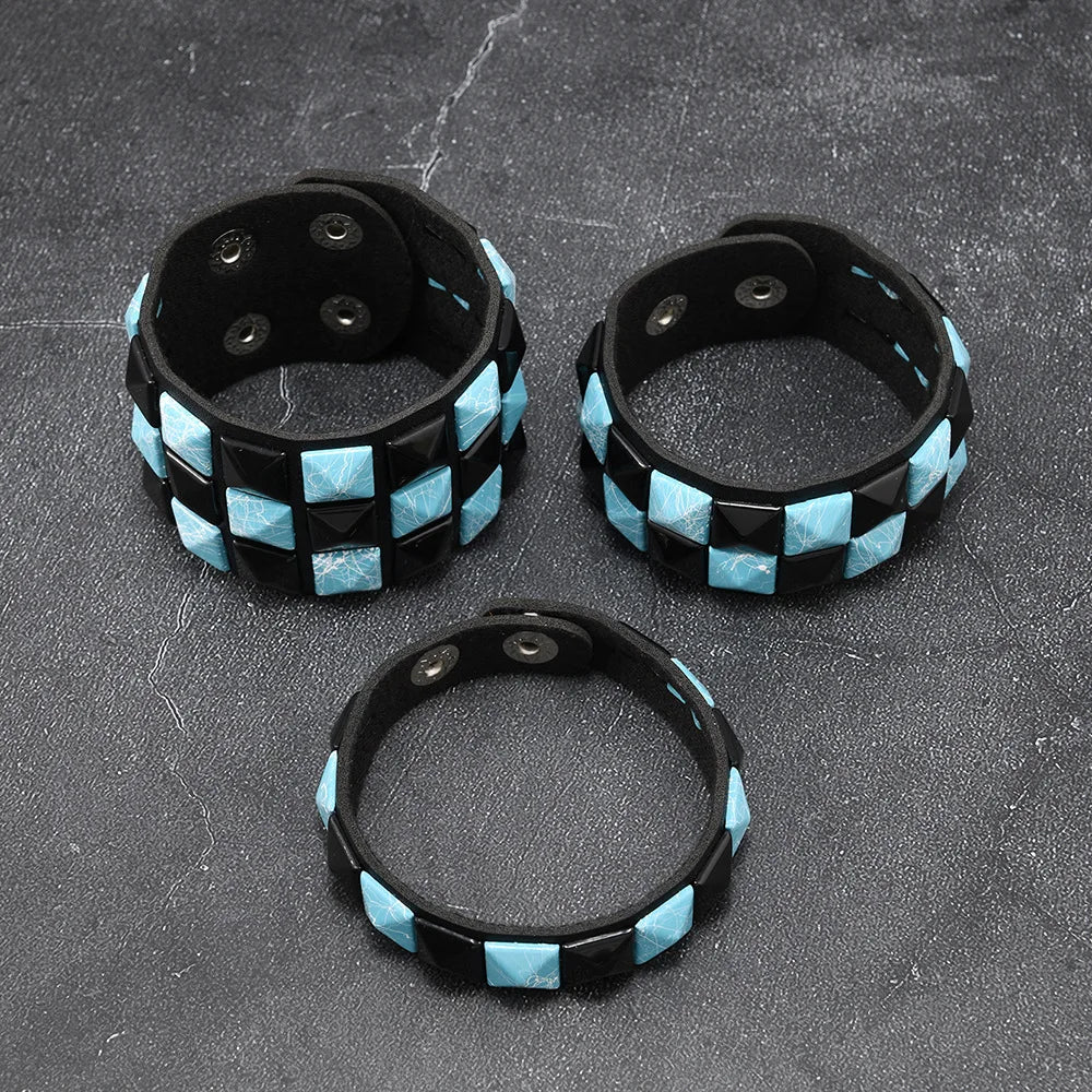 3-Piece Leather Bracelet Set – Wide Rivet Studded Wristbands for Men & Women | Vintage Punk Fashion Jewelry Gift