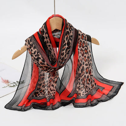 Women's Printed Chiffon Scarf Shawl – Lightweight Silk-Feel Long Wrap for Beach, Travel & Outdoor Wear, Fashion Headband Accessory