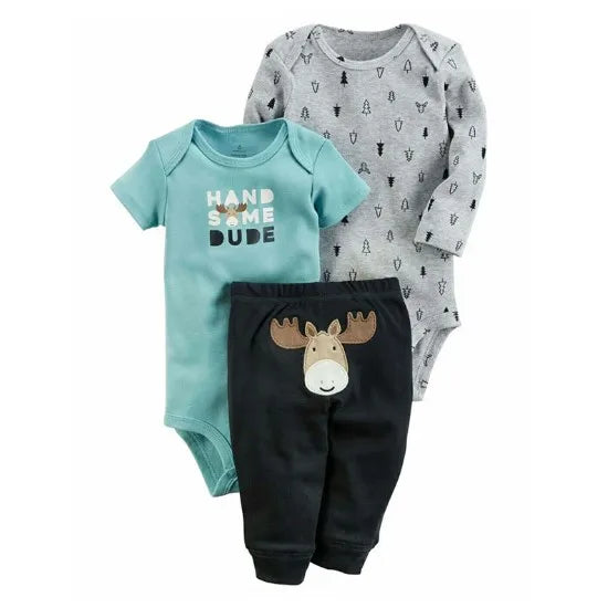 3PCS Baby Bodysuit Set – Soft Cotton Long & Short Sleeve Infant Rompers with Comfortable PP Pants for Baby Boys & Girls