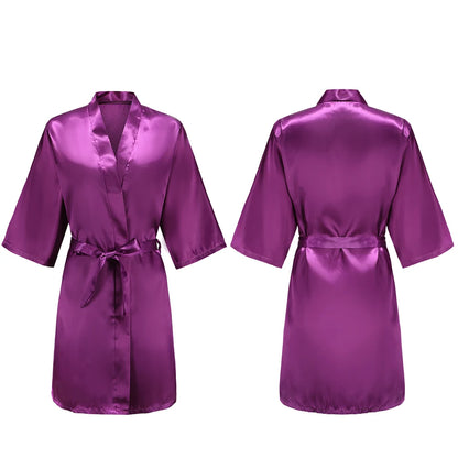 Bata de satén para mujer – Batín sedoso corto para dama de honor para la novia y fiesta de bodas | Kimono elegante para dormir