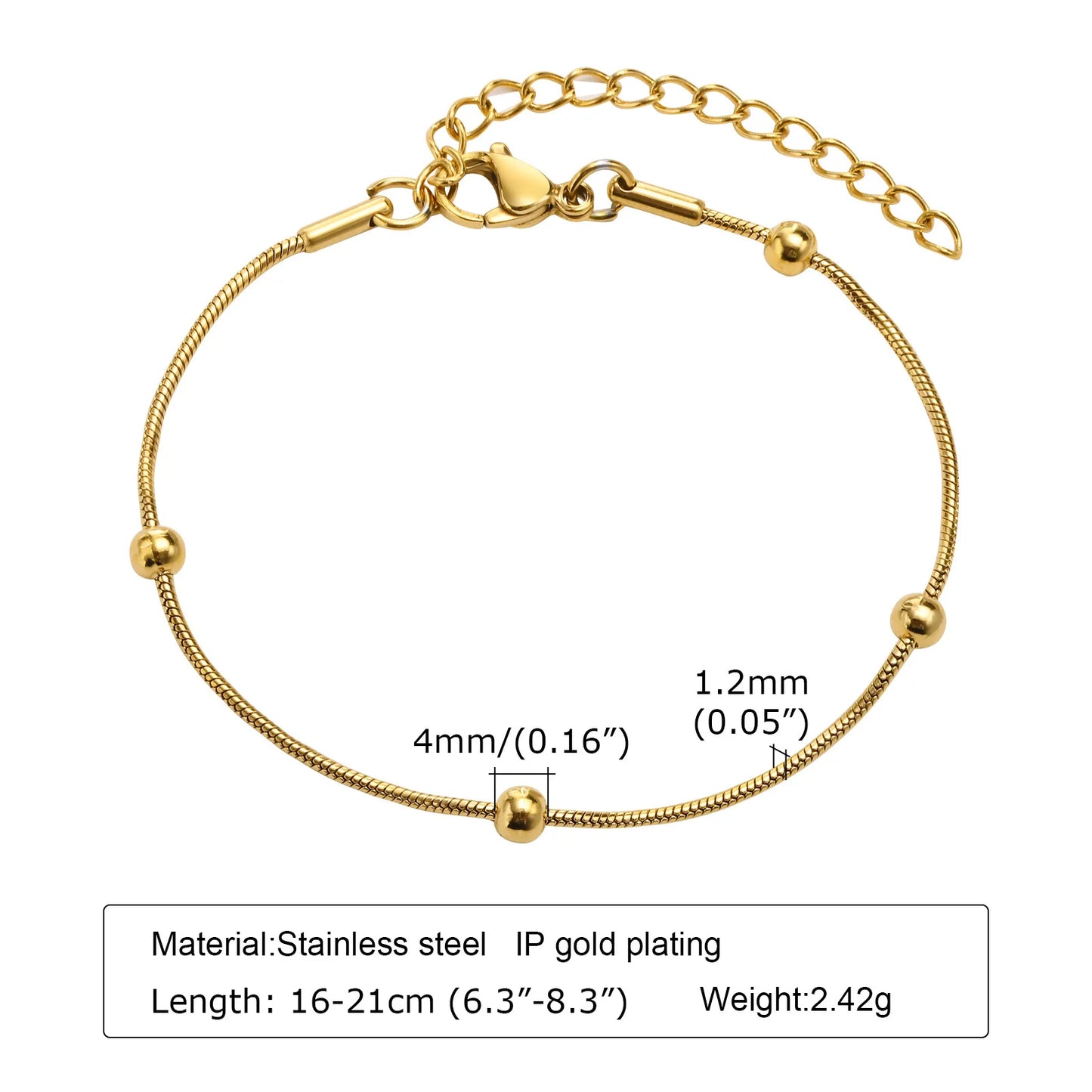 Non-Tarnish Stainless Steel Herringbone Bracelet – Gold Plated Waterproof Stackable Chain Bracelet for Women | Fashion Jewelry Gift