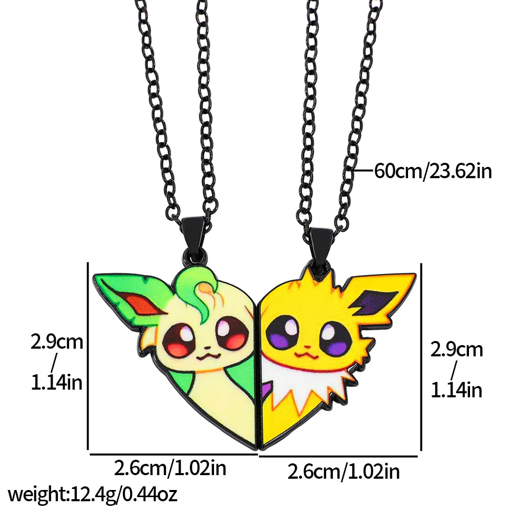 Collar de pareja de corazón roto de Pokémon Eevee – Regalo de joyería romántico de anime para mejores amigos (2 piezas)