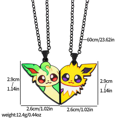 Collar de pareja de corazón roto de Pokémon Eevee – Regalo de joyería romántico de anime para mejores amigos (2 piezas)