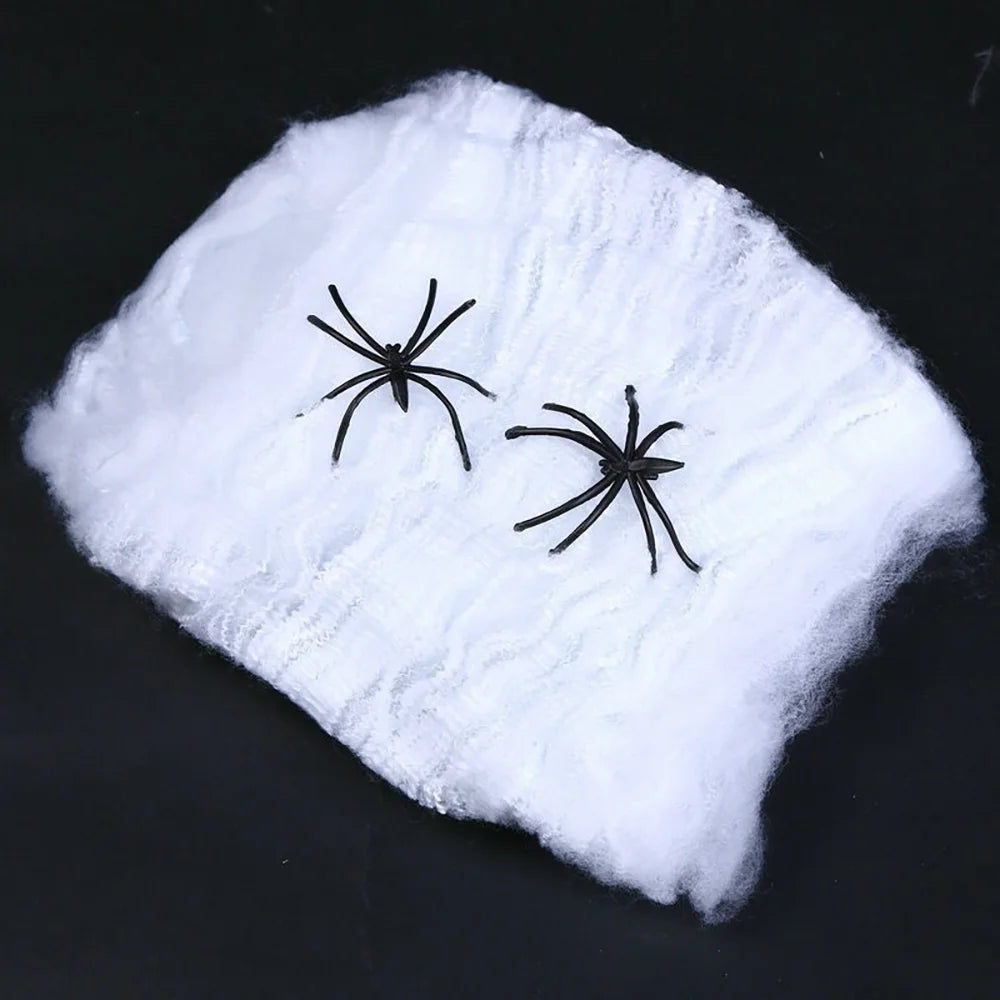 20/40g Halloween Spider Web Decoration, Black Stretchable Cobwebs with Spider Prop s, Haunted House Decor, Indoor and Outdoor Halloween Party Supplies, Spooky Home Decorations