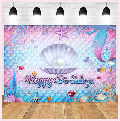 Mermaid Birthday Party Decorations Set – Balloons, Tableware, Tablecloth & Hanging Banner for Kids' Parties, Favors & Supplies Kit
