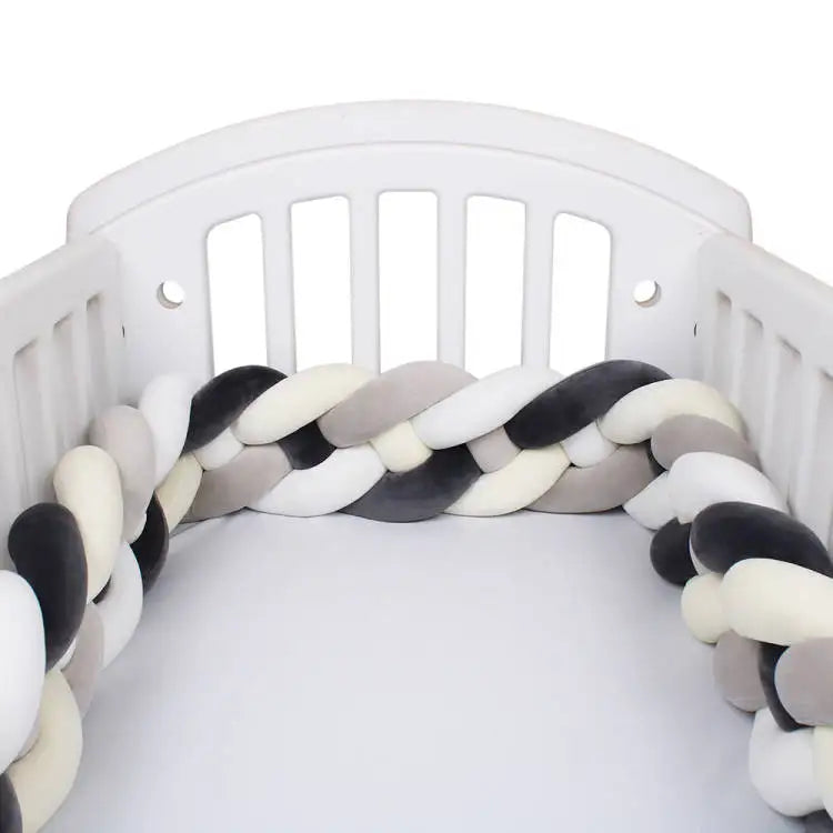 Protector de cuna trenzado hecho a mano – Cojín de cuna anudado suave para cunas, decoración de guardería y protección de bordes (1M–3.6M)