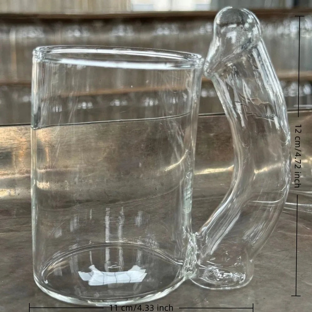 Creative D-Cup Shaped Glass Mug with Handle, Transparent Large-Capacity Cocktail Glass, Thickened Beverage Drinking Cup, Funny Novelty Drinkware Gift