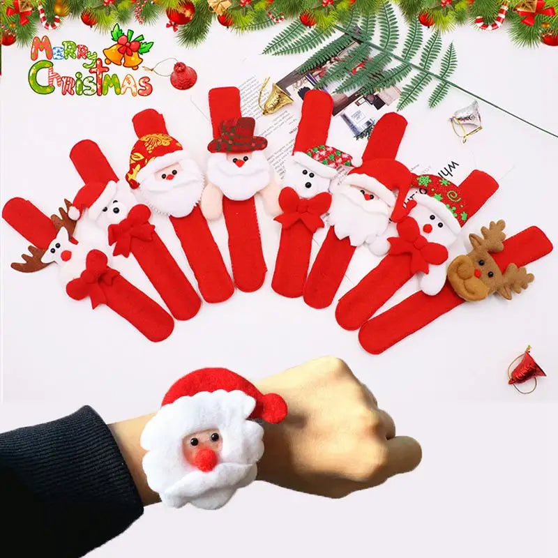 12/24PCS Red Christmas Slap Bracelets – Santa & Elk Kids Party Favors, Xmas Gifts, Ornaments & New Year Decor