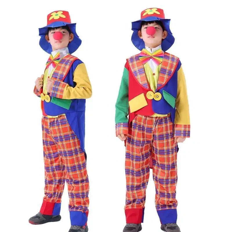 Child Clown Cosplay Costume Set – Coat, Shirt, Pants, Hat & Necktie Outfit for Halloween & Party Performance