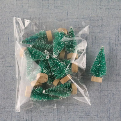 12PCS 4.2CM Mini Christmas Trees – White Snow Frost Sisal Bottle Brush Trees with Santa for DIY Xmas House & Holiday Decor