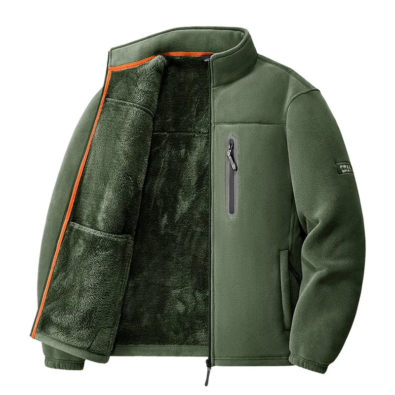 Men's Winter Fleece Jacket Thickened Polar Fleece Warm Insulated Casual Coat for Outdoor Activities and Autumn Cold Weather