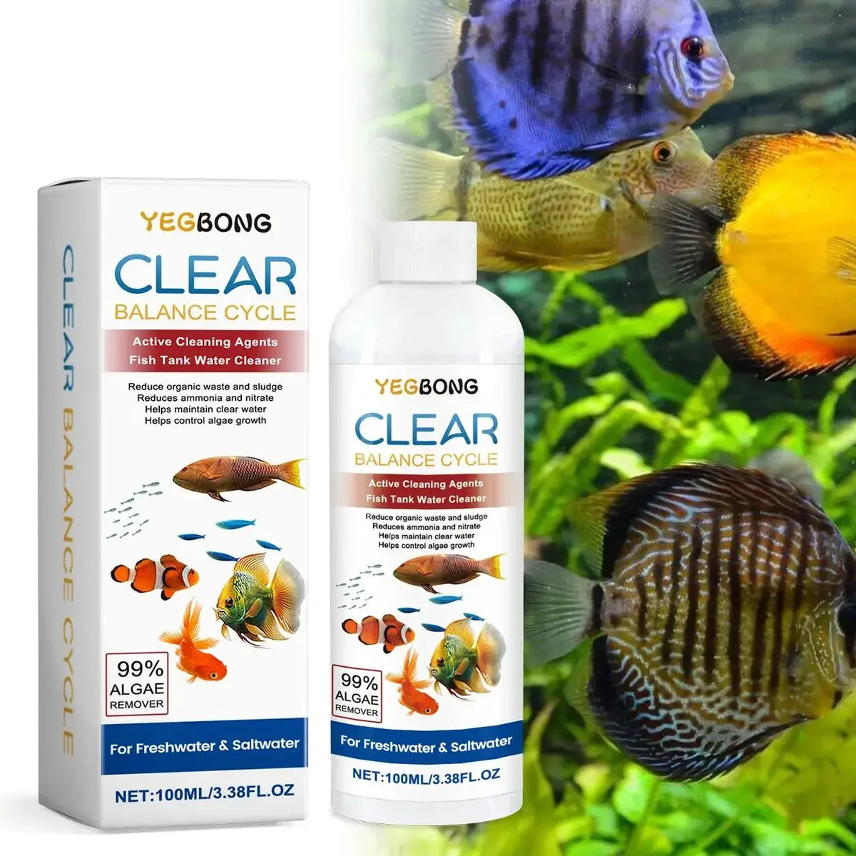 Aquarium Algae Remover – Fish Tank Water Cleaner for Green Algae, Dirty Water & Waste Sludge, Helps Maintain a Clear & Healthy Aquarium Environment