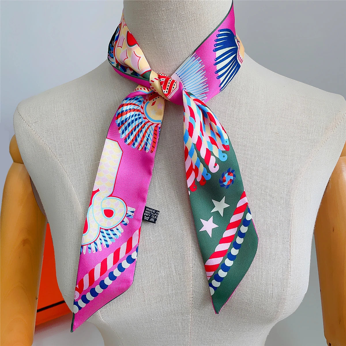 Pañuelo estrecho de sarga de seda 100 % de lujo para mujer, diseño de marca, pañuelo para bolso, pañuelo para el cuello, diadema para el pelo