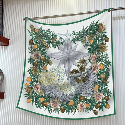 Foulard carré en soie 90 cm pour femme, motif floral, sergé de luxe, bandana, châle, hijab, cache-col, écharpe de tête