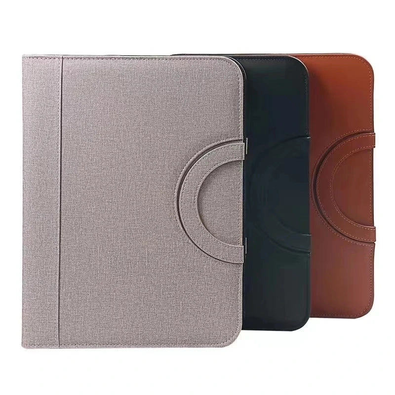 A4 PU Leather Zipper Portfolio Folder – Portable Conference File Organizer with Calculator Holder, Tablet Compartment & Handle