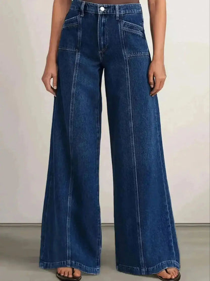 Women's Deep Blue Wide-Leg Jeans – Stylish Casual Denim Trousers for Comfortable Everyday Wear