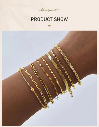 Non-Tarnish Stainless Steel Herringbone Bracelet – Gold Plated Waterproof Stackable Chain Bracelet for Women | Fashion Jewelry Gift