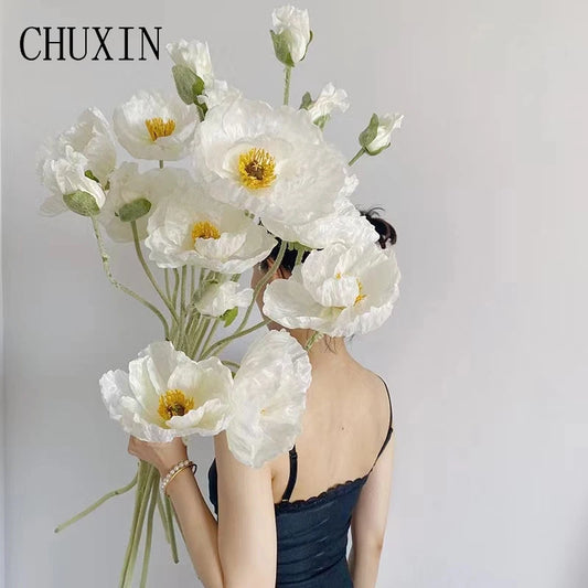 Flores de Amapola Artificiales de 105 cm – Tallo Floral Falso Grande y Realista para Decoración de Bodas, Arreglos Florales, Decoración del Hogar, Accesorios de Fotografía y Escaparates